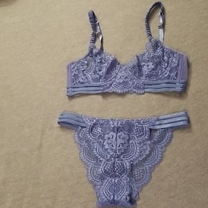 Blue lace bra and panty set